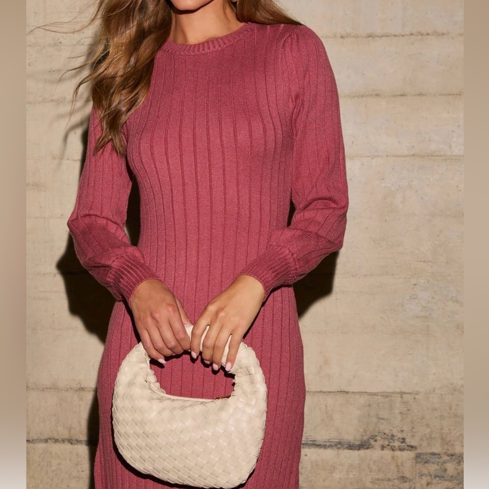 Vici Ribbed Midi Dress - Dusty Pink - Picture 2 of 11